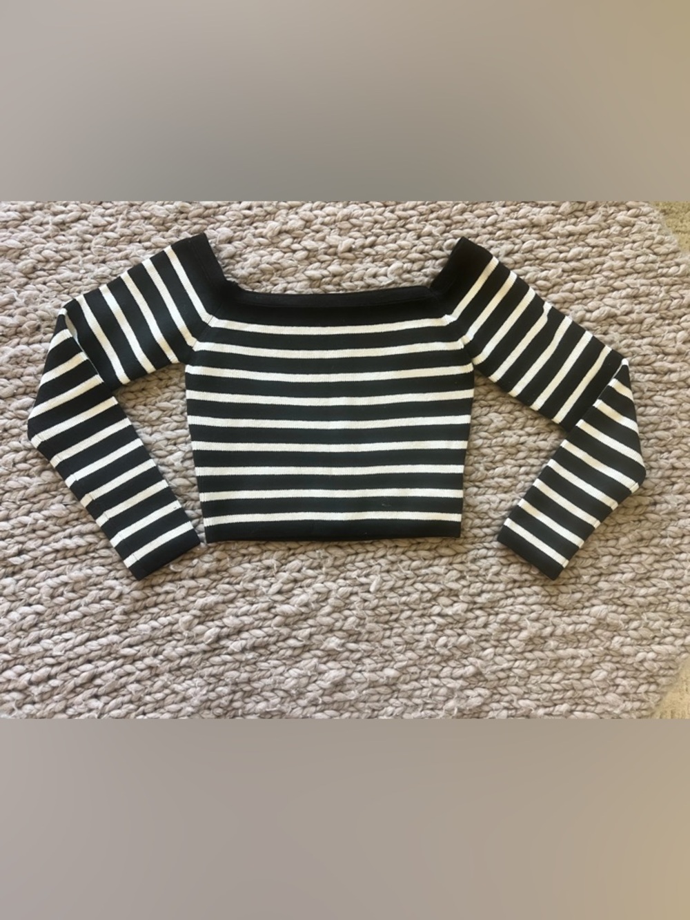 Saint Laurent YSL Black White Stripe Knit Crop Top Square Neck Sweater Size 40